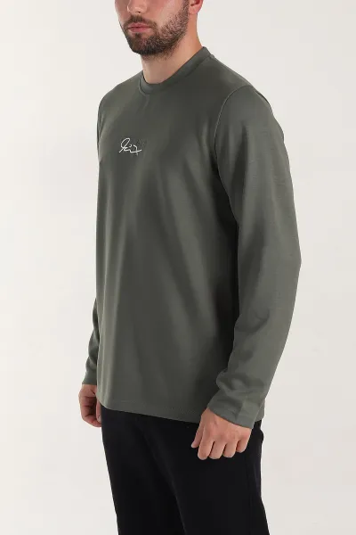 Yeşil Relaxed Fit Oysho Kumaş Nakışlı Yazı Detay Erkek Sweatshirt 399394