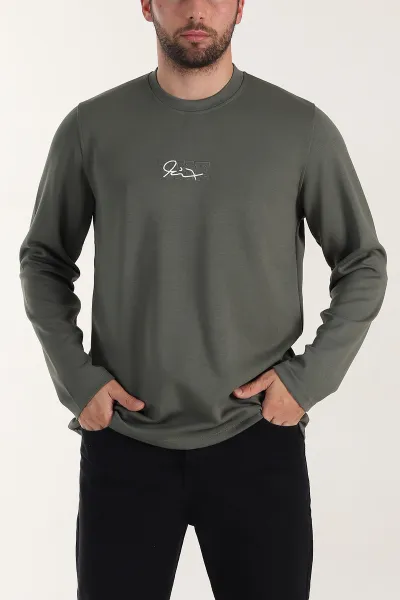 Yeşil Relaxed Fit Oysho Kumaş Nakışlı Yazı Detay Erkek Sweatshirt 399394