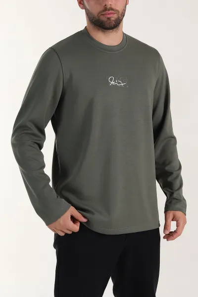 Yeşil Relaxed Fit Oysho Kumaş Nakışlı Yazı Detay Erkek Sweatshirt 399394