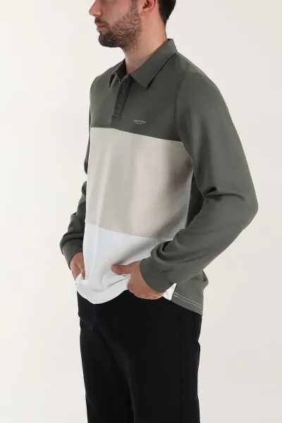 Yeşil Relaxed Fit Oysho Kumaş Üç Renkli Polo Yaka Sweatshirt 399542