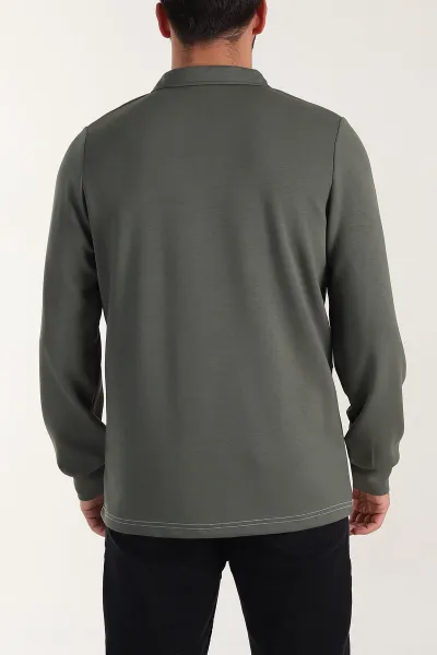 Yeşil Relaxed Fit Oysho Kumaş Üç Renkli Polo Yaka Sweatshirt 399542