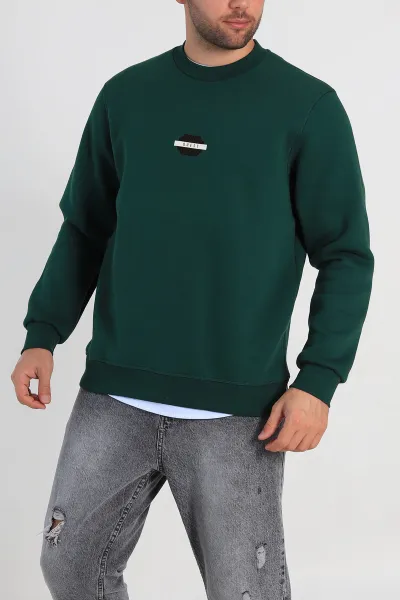 Yeşil Relaxed Fit Üç İp Şardonlu Logo Detaylı Erkek Sweatshirt 309855