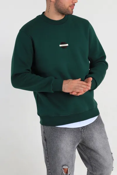Yeşil Relaxed Fit Üç İp Şardonlu Logo Detaylı Erkek Sweatshirt 309855