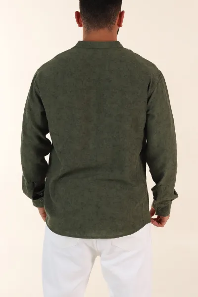 Yeşil Relaxed Fit Yarım Düğmeli Hakim Yaka Uzun Kollu Erkek Gömlek 369362