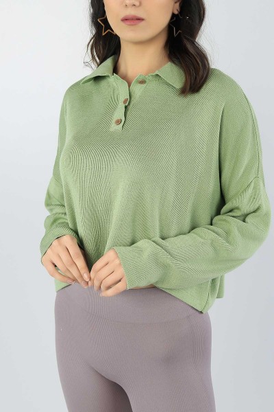Yeşil Salaş Kesim Bayan Crop Triko Kazak 53496