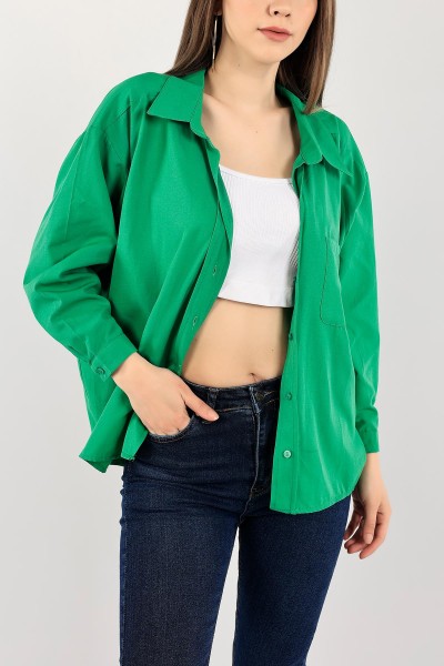 Yeşil Salaş Poplin Bayan Gömlek 113569