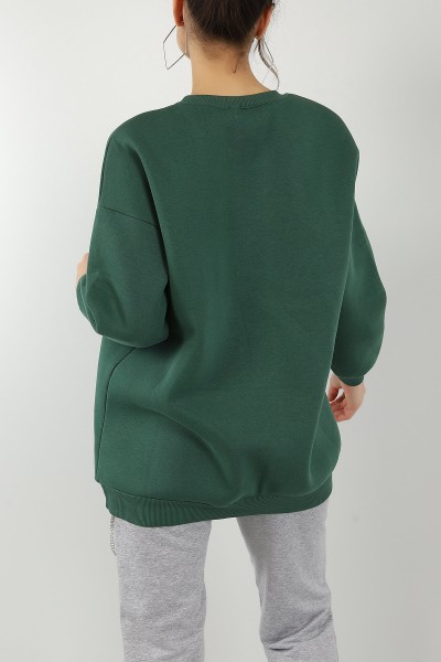 Yeşil Şardonlu Baskılı Bayan Sweat 145370