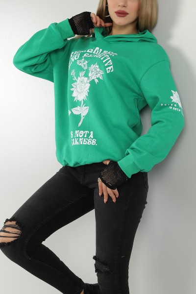 Yeşil Şardonlu Baskılı Bayan Sweat 146303