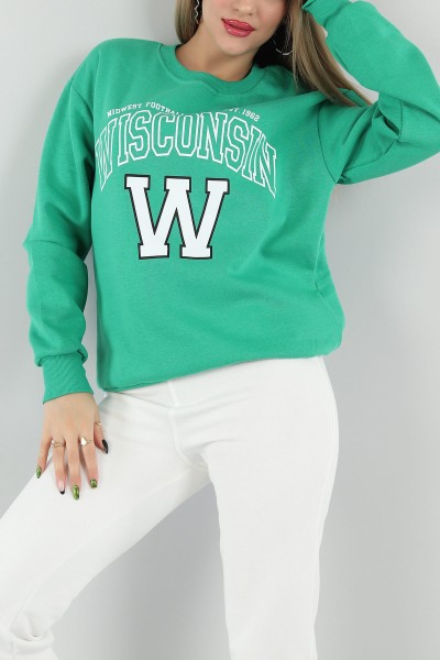 Yeşil Şardonlu Baskılı Bayan Sweat 149849