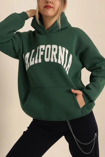 Yeşil Şardonlu Baskılı Bayan Sweat 228835