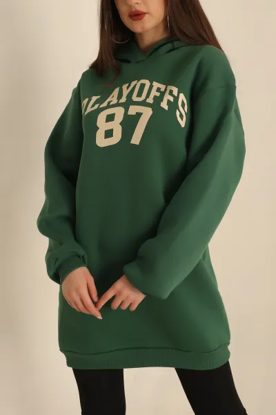 Yeşil Şardonlu Baskılı Sweat Tunik 228102
