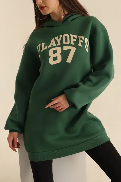 Yeşil Şardonlu Baskılı Sweat Tunik 228102