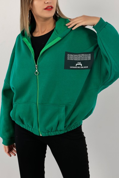 Yeşil Şardonlu Bayan Fermuarlı Sweat 132388