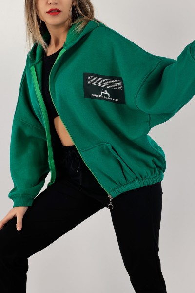Yeşil Şardonlu Bayan Fermuarlı Sweat 132388