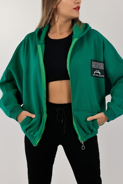 Yeşil Şardonlu Bayan Fermuarlı Sweat 132388