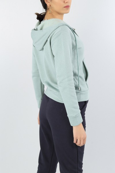 Yeşil Şardonlu Bayan Fermuarlı Sweat 54261