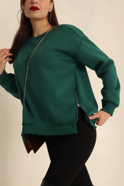 Yeşil Şardonlu Fermuar Detay Sweat 224465