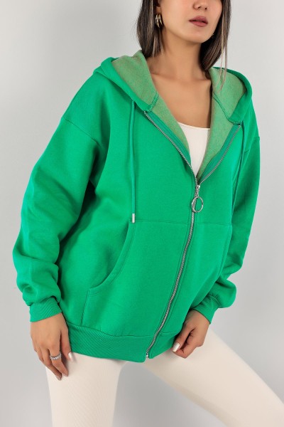 Yeşil Şardonlu Fermuarlı Bayan Sweat 129057