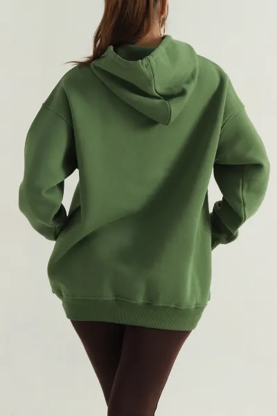 Yeşil Şardonlu Kadın Fermuarsız Sweat 400550