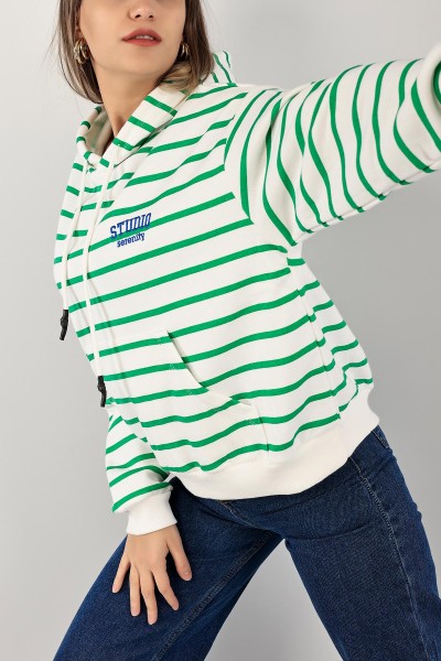 Yeşil Şardonlu Kapüşonlu Bayan Sweat 142365