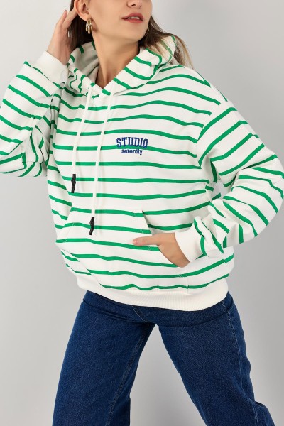 Yeşil Şardonlu Kapüşonlu Bayan Sweat 142365