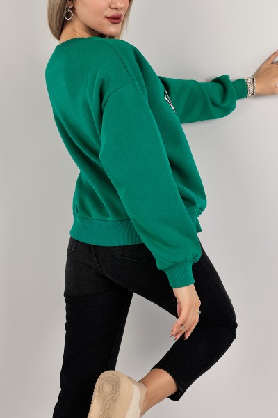 Yeşil Şardonlu Nakışlı Bayan Sweat 143462