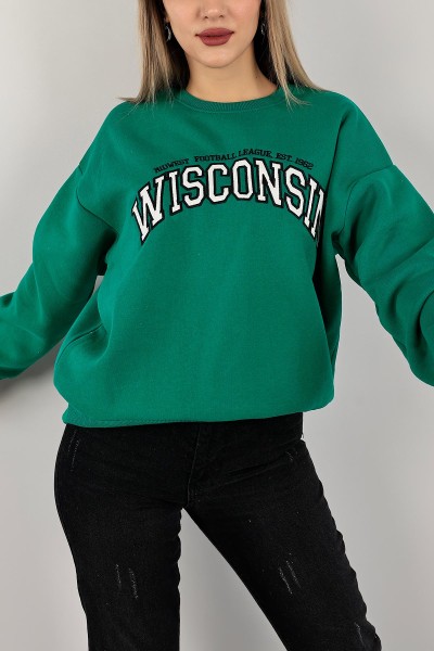 Yeşil Şardonlu Nakışlı Bayan Sweat 143462