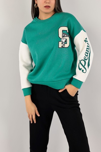 Yeşil Şardonlu Süzene Nakışlı Sweat 143197