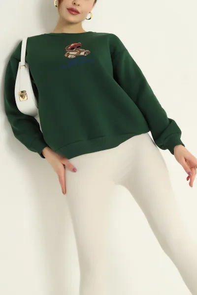 Yeşil Şardonlu Üç İp Bayan Sweat 332350