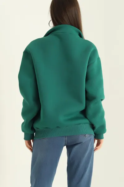 Yeşil Şardonlu Yarım Fermuarlı Bayan Sweat 326426