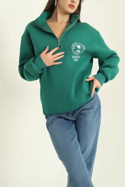 Yeşil Şardonlu Yarım Fermuarlı Bayan Sweat 326426