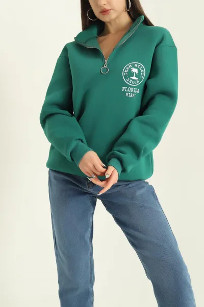 Yeşil Şardonlu Yarım Fermuarlı Bayan Sweat 326426