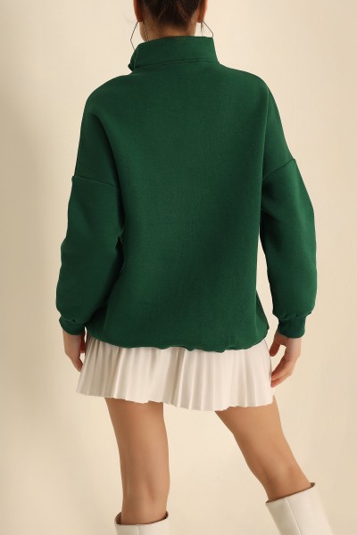 Yeşil Şardonlu Yarım Fermuarlı Sweat 222624