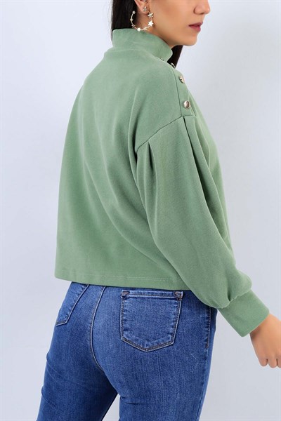 Yeşil Selanik Kumaş Düğme Detay Bluz 21930B