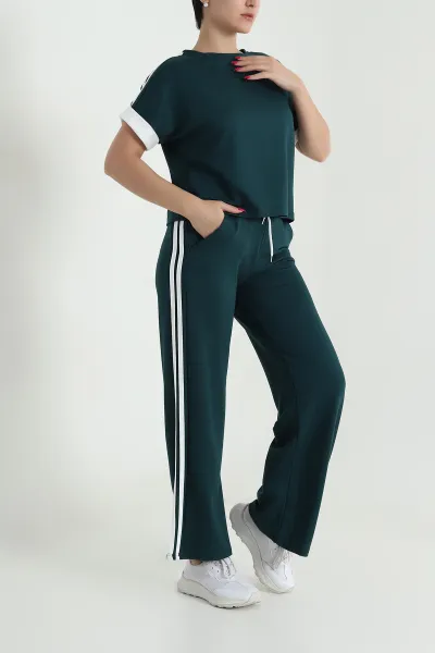 Yeşil Şeritli Kristal Kumaş Kadın İkili Takım 478258