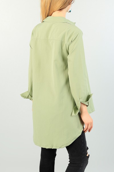 Yeşil Sıkmalı Tasarım Poplin Tunik 70944