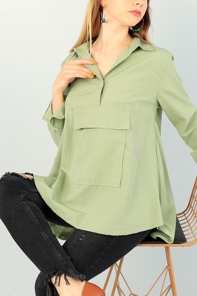 Yeşil Sıkmalı Tasarım Poplin Tunik 70944