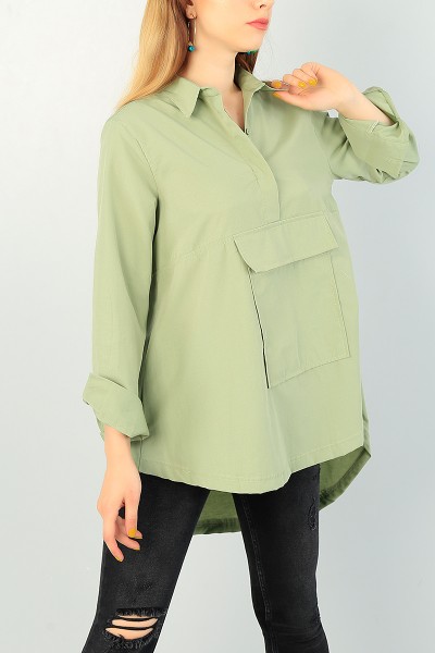 Yeşil Sıkmalı Tasarım Poplin Tunik 70944