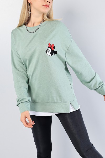Yeşil Sırt Baskılı Garnili Bayan Sweat 81188