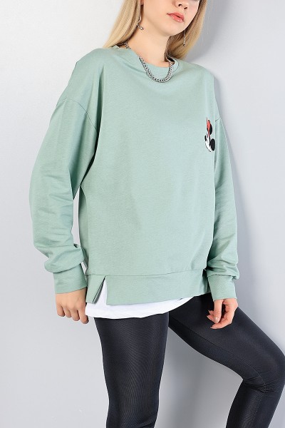 Yeşil Sırt Baskılı Garnili Bayan Sweat 81188