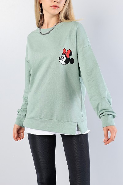 Yeşil Sırt Baskılı Garnili Bayan Sweat 81188