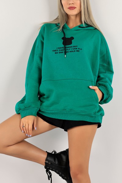 Yeşil Sırt Baskılı İçi Şardonlu Sweat 130283