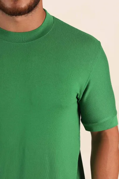 Yeşil Slim Fit Basic Likralı Erkek Tişört 268729