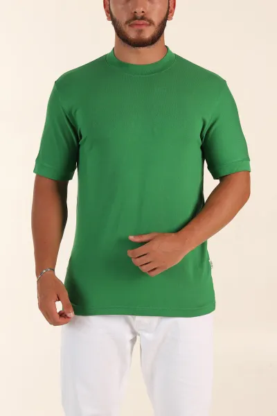 Yeşil Slim Fit Basic Likralı Erkek Tişört 268729