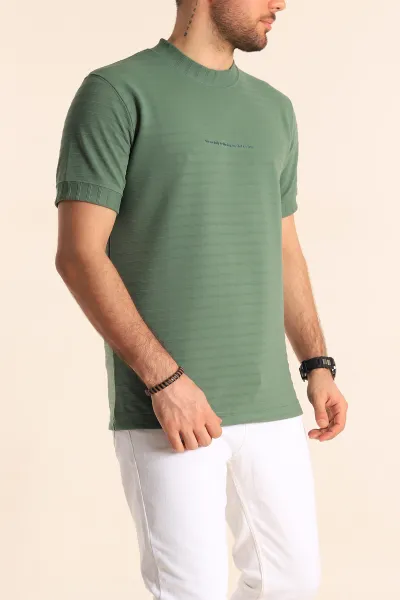 Yeşil Slim Fit Çizgi Detay Likralı Erkek Tişört 248118