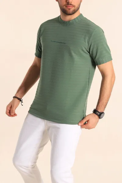 Yeşil Slim Fit Çizgi Detay Likralı Erkek Tişört 248118