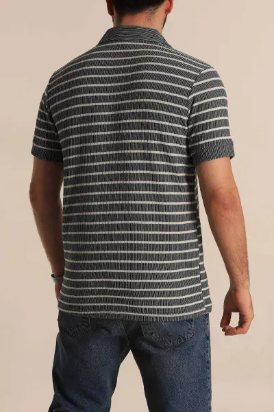 Yeşil Slim Fit Çizgili Polo Yaka Erkek Tişört 276015