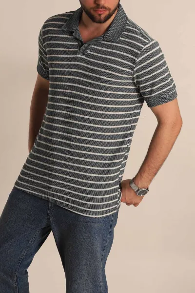 Yeşil Slim Fit Çizgili Polo Yaka Erkek Tişört 276015