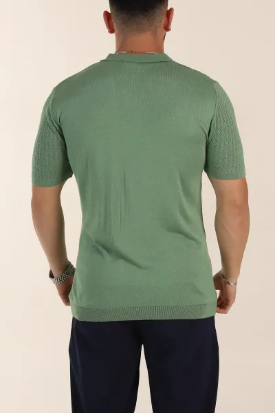 Yeşil Slim Fit Desenli Düğmeli Polo Yaka Erkek Tişört 358317