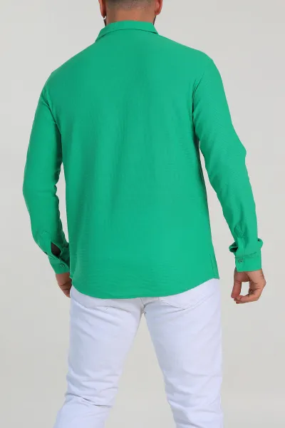 Yeşil Slim Fit Petek Dokulu Uzun Kollu Erkek Gömlek 325212